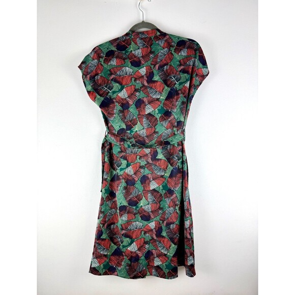 Voyage at Ease Layered Leaf Print Shirt Dress Red & Green Size 8 - Picture 3 of 16